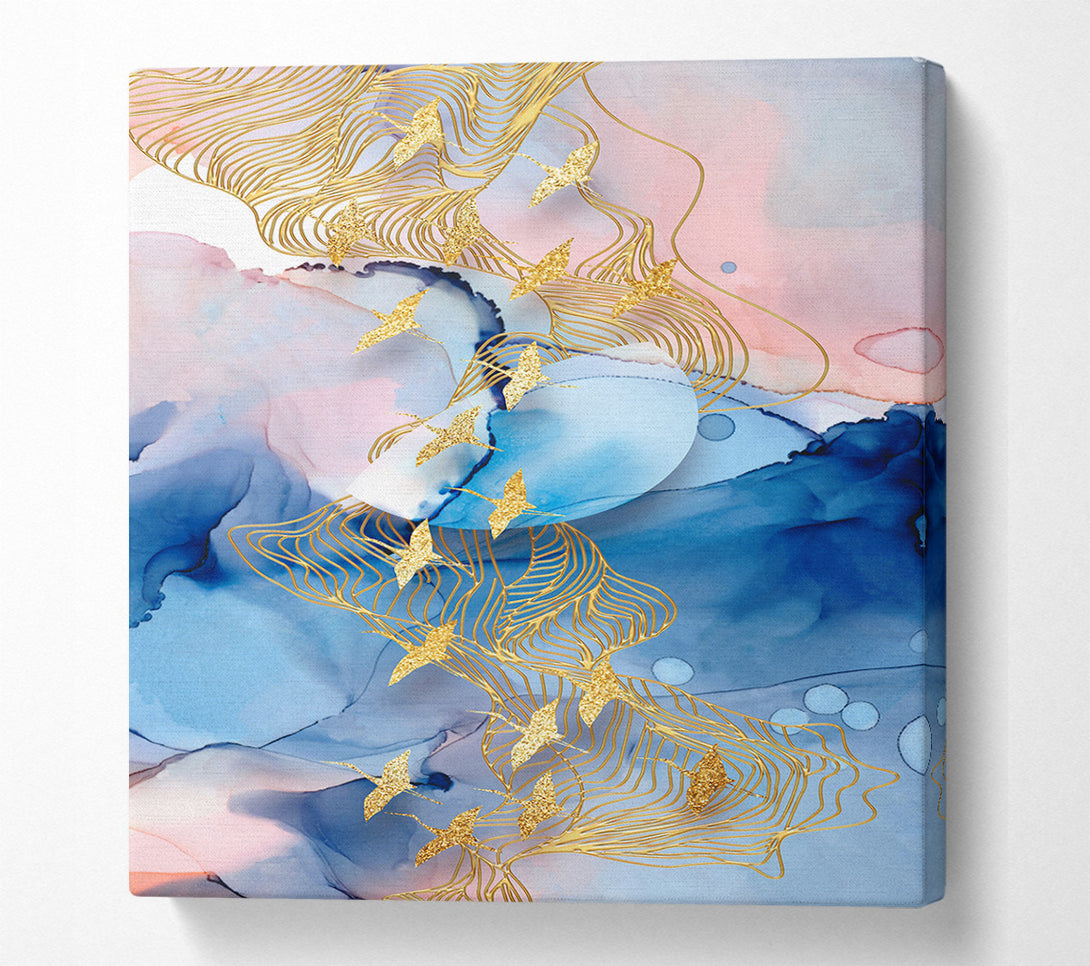  A Canvas Print of Gold Birds With Gold Lines Canvas Wall Art