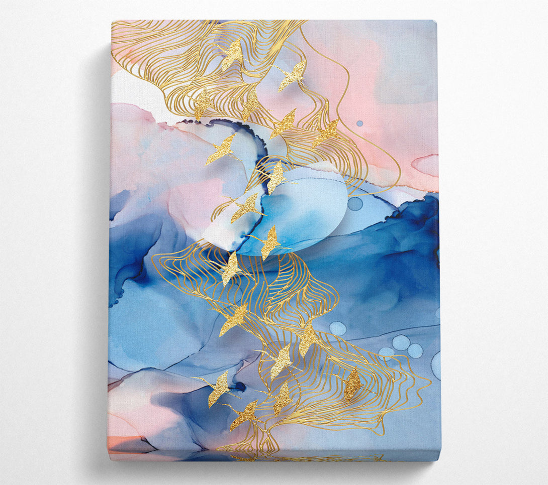  A Canvas Print of Gold Birds With Gold Lines Canvas Wall Art