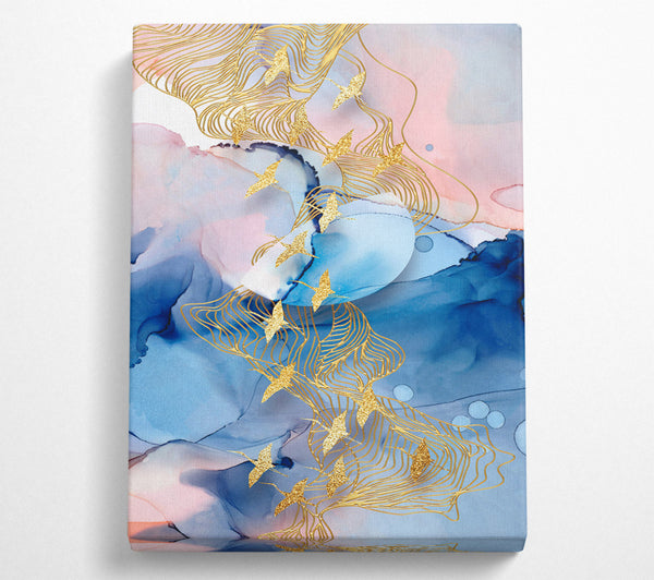  A Canvas Print of Gold Birds With Gold Lines Canvas Wall Art