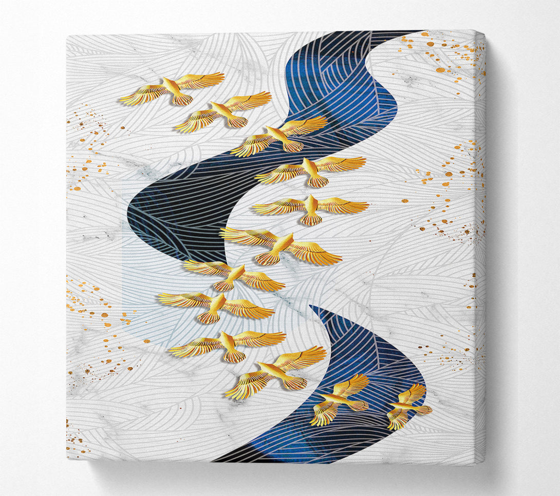  A Canvas Print of Gold Birds  Wavy Lines Canvas Art