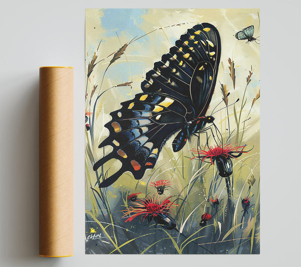 Black Butterfly Bloom Giclee Print