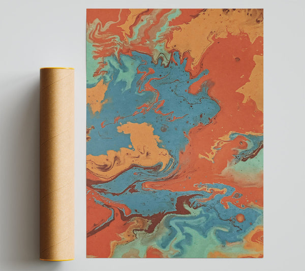 Teal And Rust Swirls Print