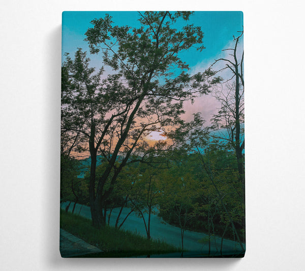  A Canvas Print of Teal Sunset Silhouette Canvas Art