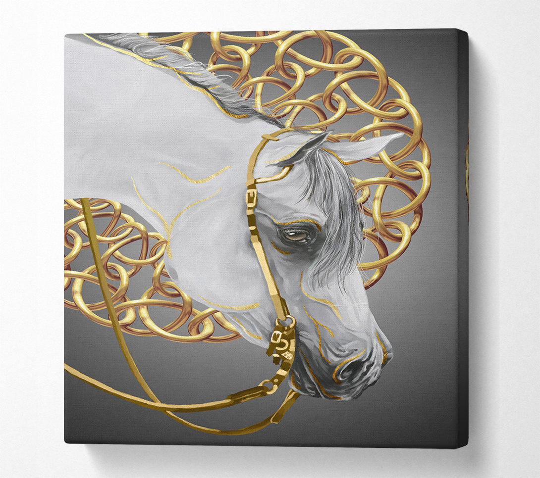  A Canvas Print of Gold Chains On White Horse Canvas Art