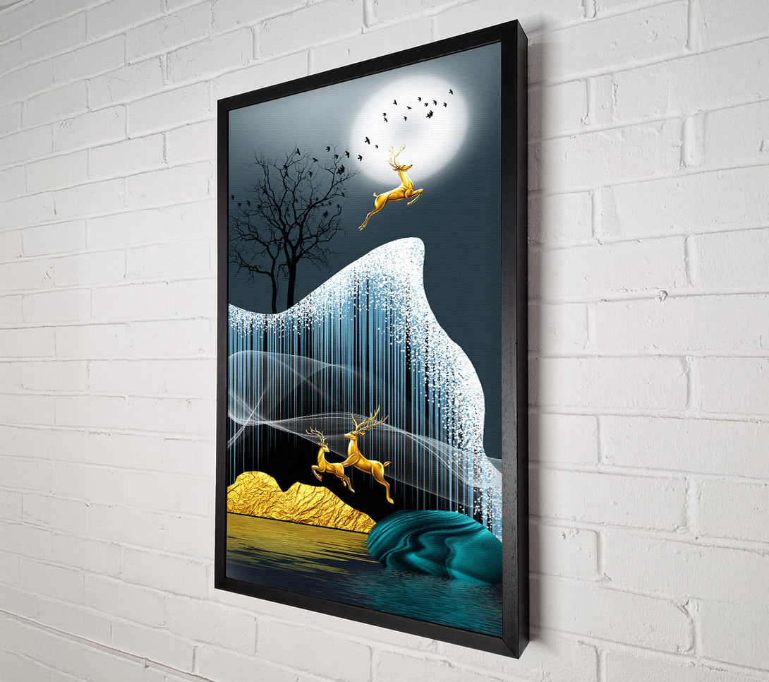  A Canvas Print of Gold Deer Leaping Canvas Art