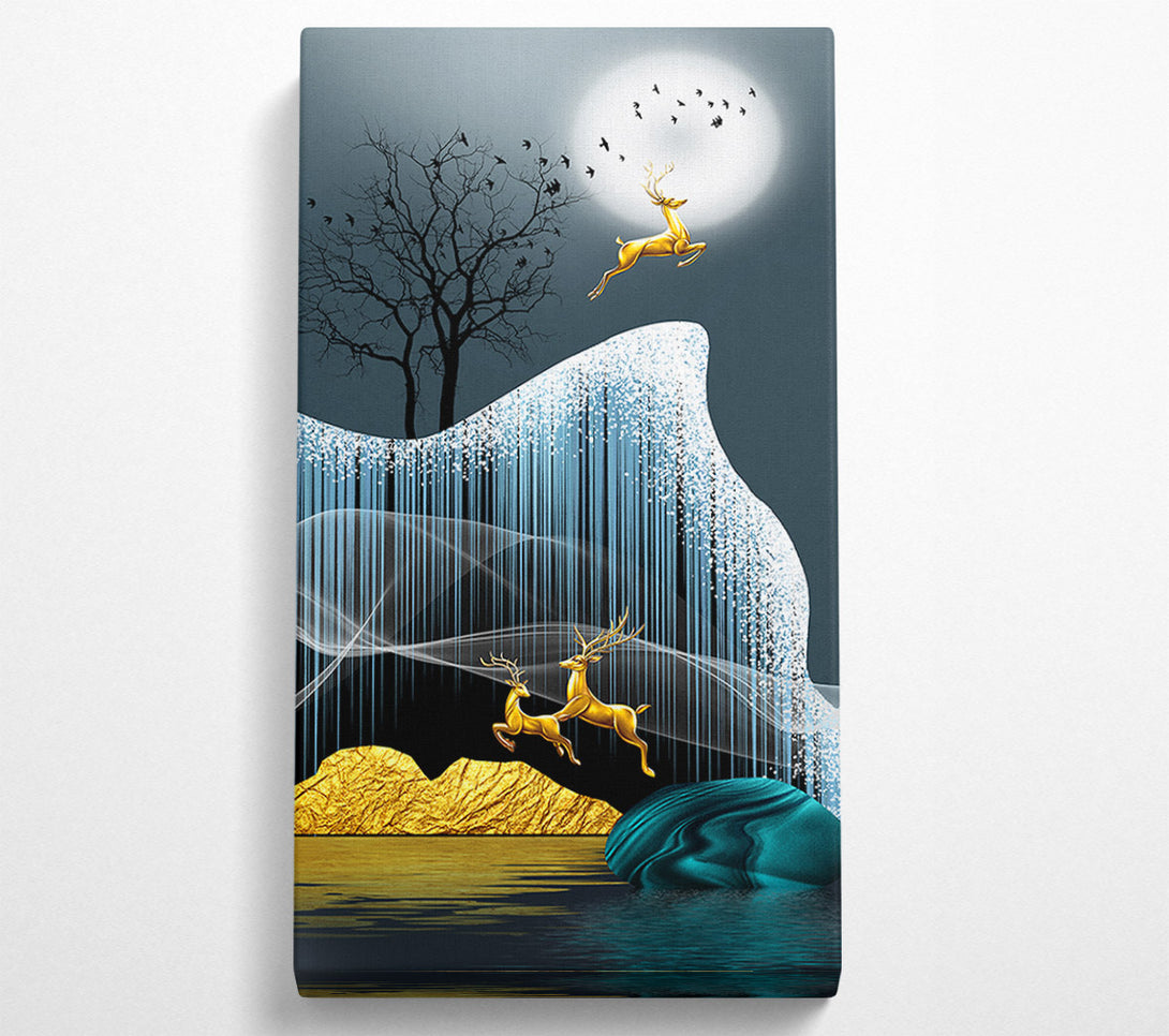  A Canvas Print of Gold Deer Leaping Canvas Art