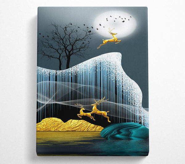  A Canvas Print of Gold Deer Leaping Canvas Art