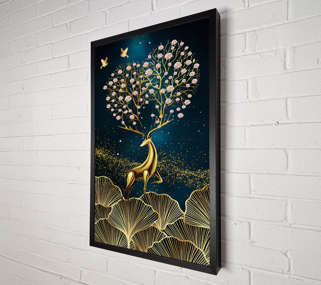  A Canvas Print of Gold Deer  Flower Antlers Canvas Print