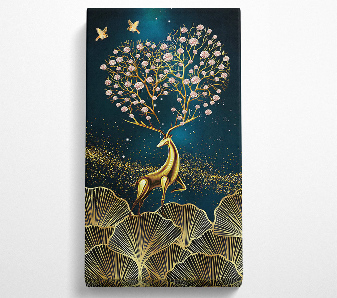  A Canvas Print of Gold Deer  Flower Antlers Canvas Print
