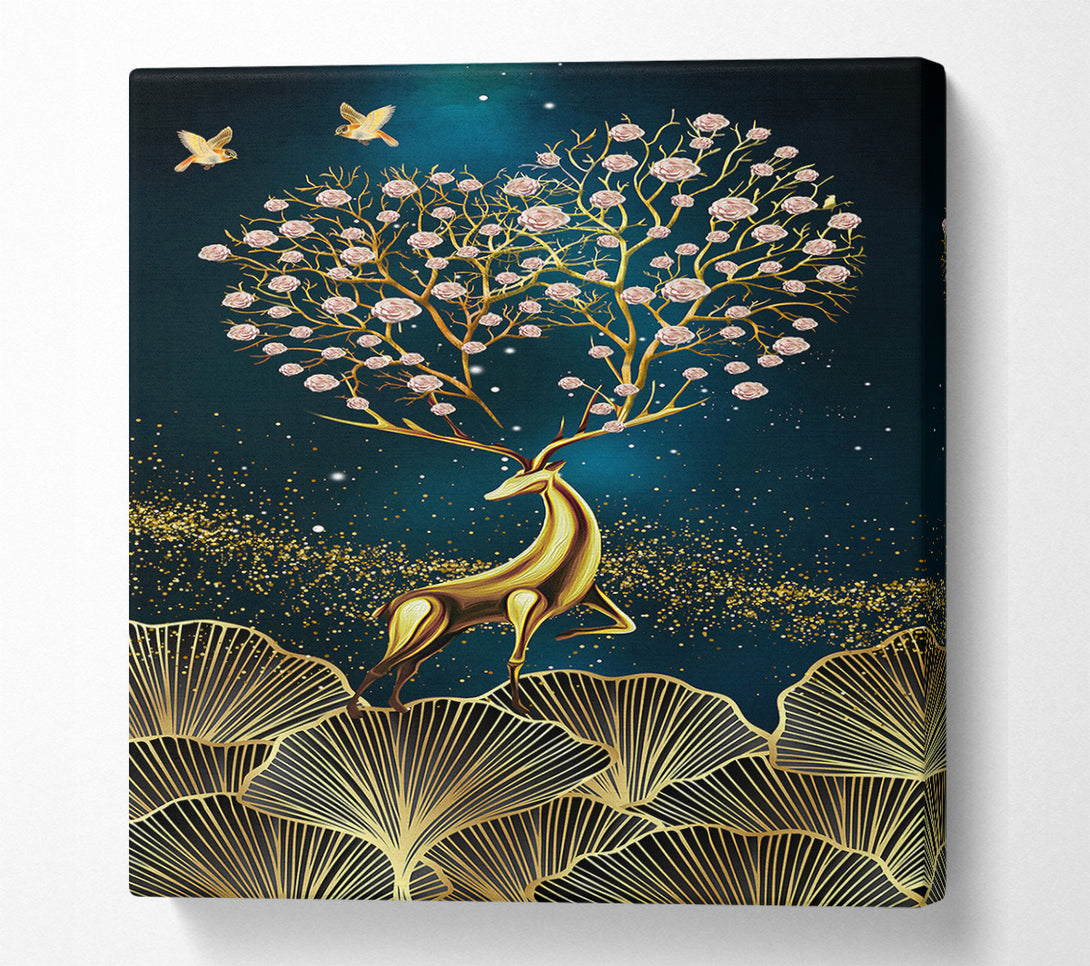  A Canvas Print of Gold Deer  Flower Antlers Canvas Print