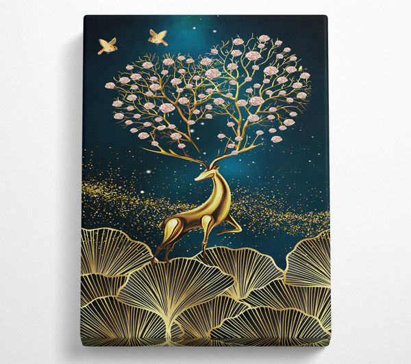  A Canvas Print of Gold Deer  Flower Antlers Canvas Print