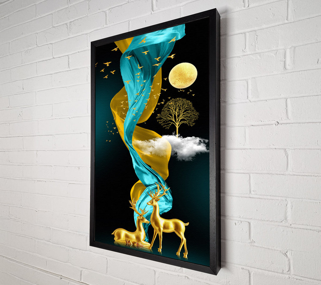  A Canvas Print of Gold Deers Wavy Sheets Canvas Wall Art