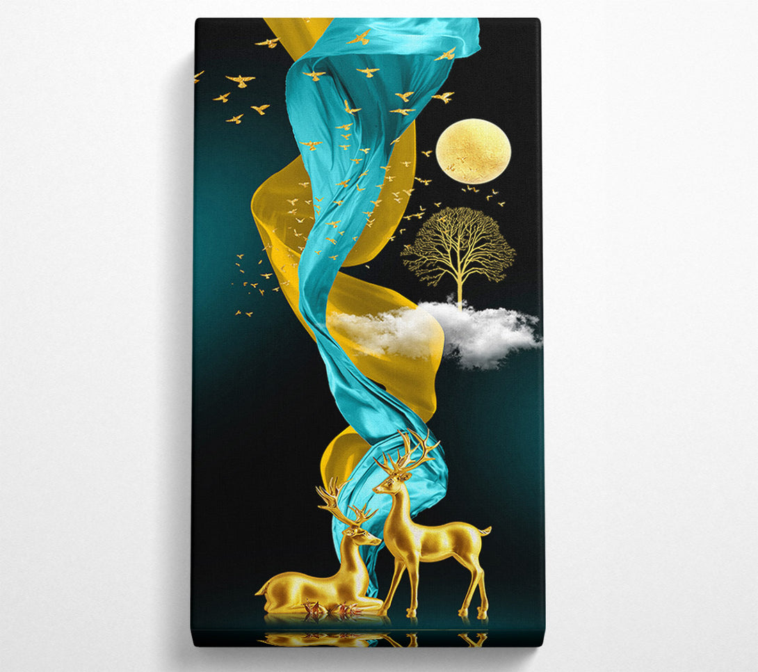  A Canvas Print of Gold Deers Wavy Sheets Canvas Wall Art
