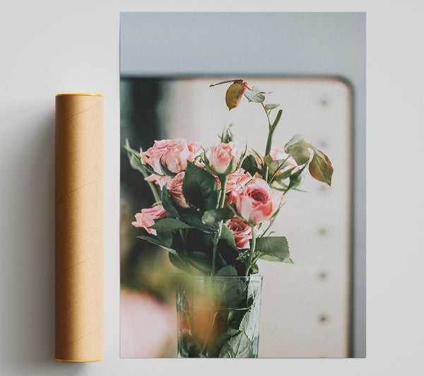 Pink Roses In Glass Print