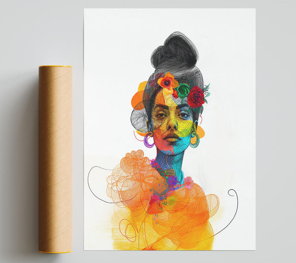 Orange Floral Embrace Poster