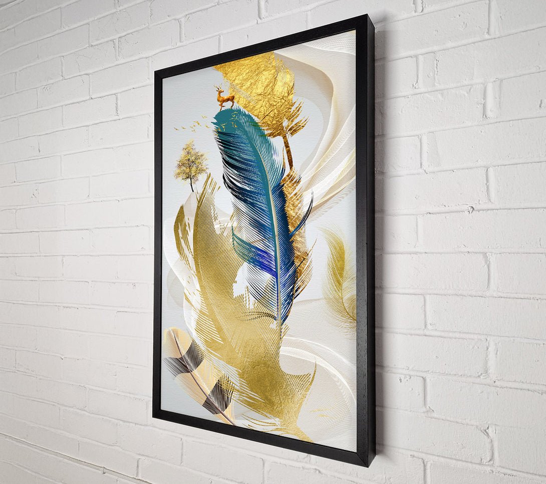  A Canvas Print of Gold Feathers And Deer Canvas Print