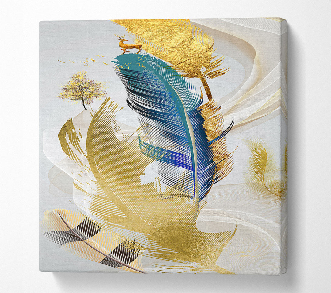  A Canvas Print of Gold Feathers And Deer Canvas Print