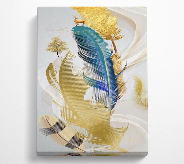  A Canvas Print of Gold Feathers And Deer Canvas Print