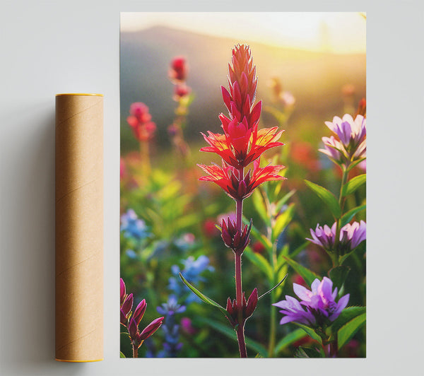 Crimson Bloom In Sun Print