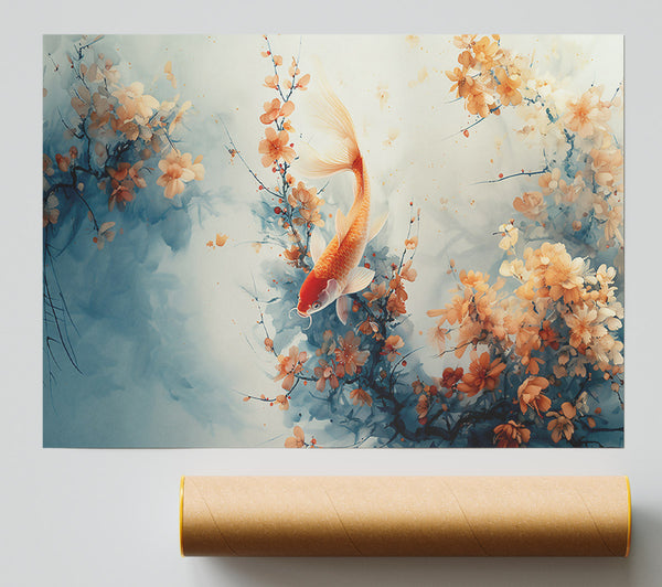 Golden Koi In Bloom Print