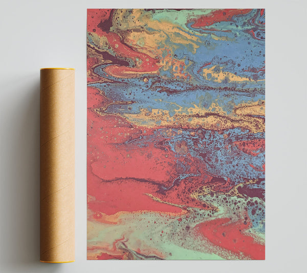 Coral And Teal Swirls Giclee Print