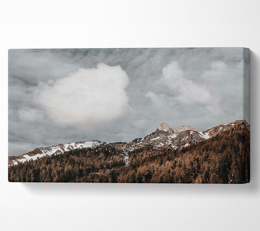  A Canvas Print of Gray Clouds Over Brown Peaks Canvas Print