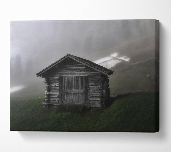  A Canvas Print of Grey Cabin In Mist. Canvas Print