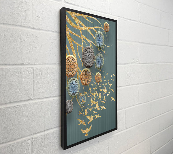 Gold Flying Birds With Circles