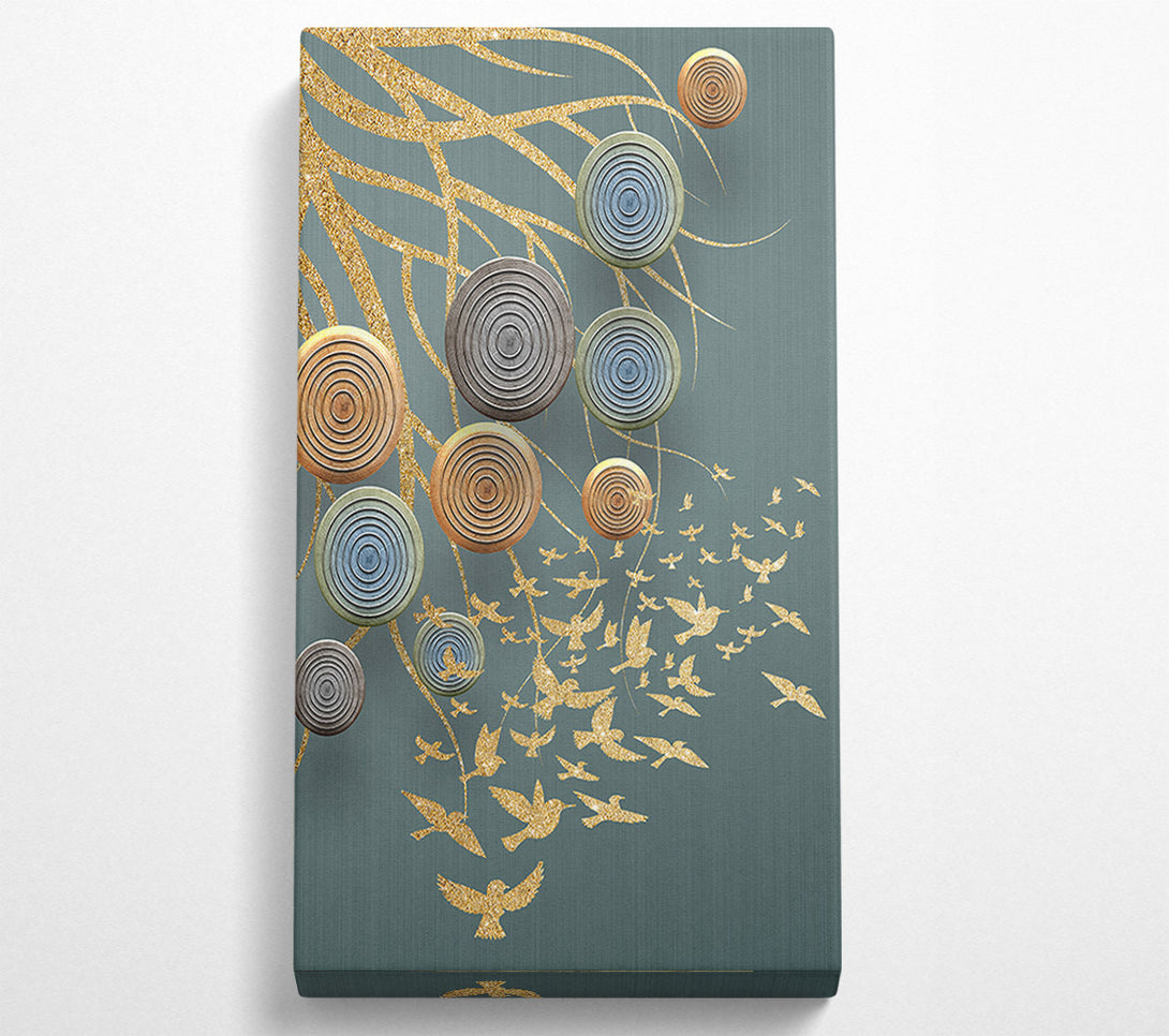  A Canvas Print of Gold Flying Birds With Circles Canvas Print