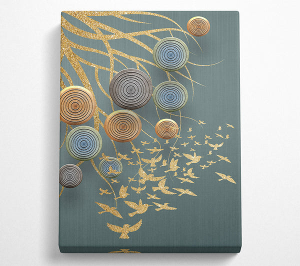  A Canvas Print of Gold Flying Birds With Circles Canvas Print