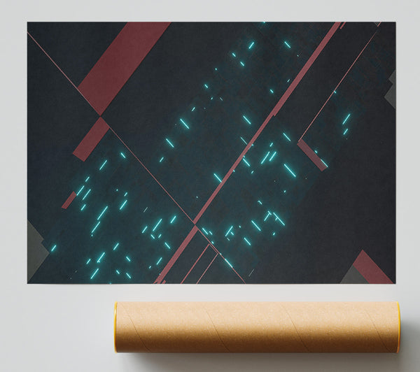 Teal Grid Lines Poster