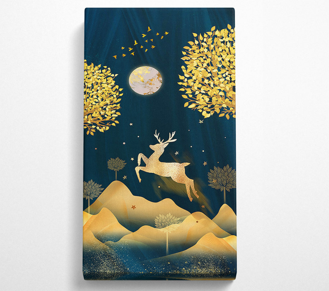  A Canvas Print of Gold Leaping Deer Canvas Wall Art