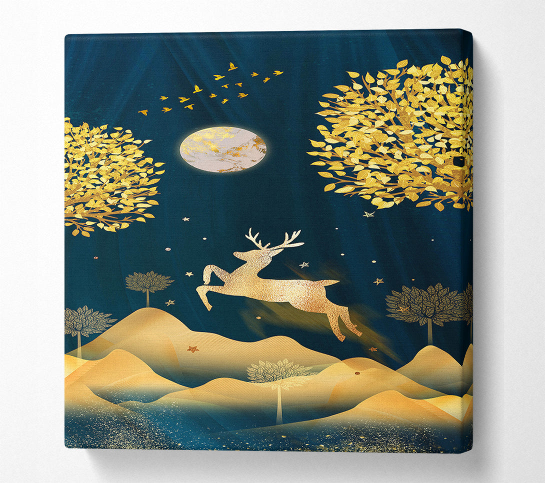  A Canvas Print of Gold Leaping Deer Canvas Wall Art