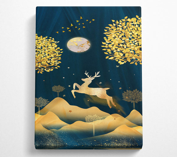  A Canvas Print of Gold Leaping Deer Canvas Wall Art
