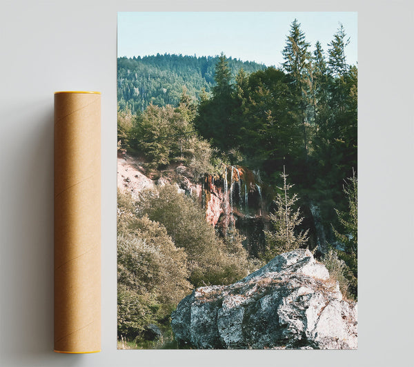 Stone And Green Waterfall Giclee Print