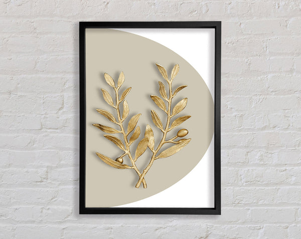 Gold Leaves On Beige And White Framed Print