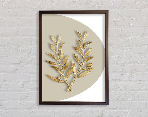 Gold Leaves On Beige And Walnut Framed Print