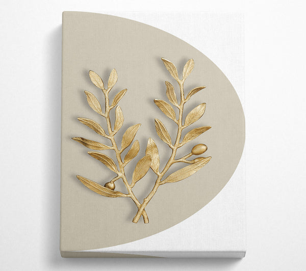  A Canvas Print of Gold Leaves On Beige And White Canvas Wall Art