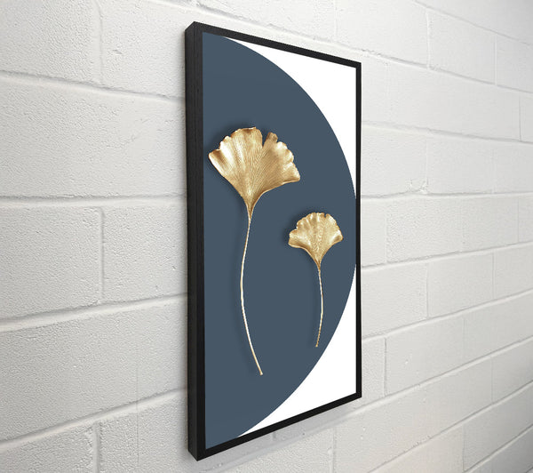 Gold Leaves On Blue And White