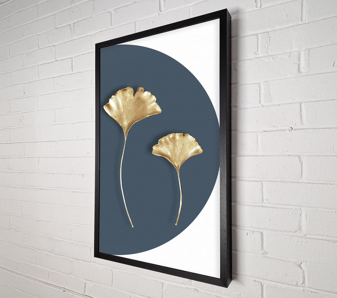  A Canvas Print of Gold Leaves On Blue And White Canvas Art