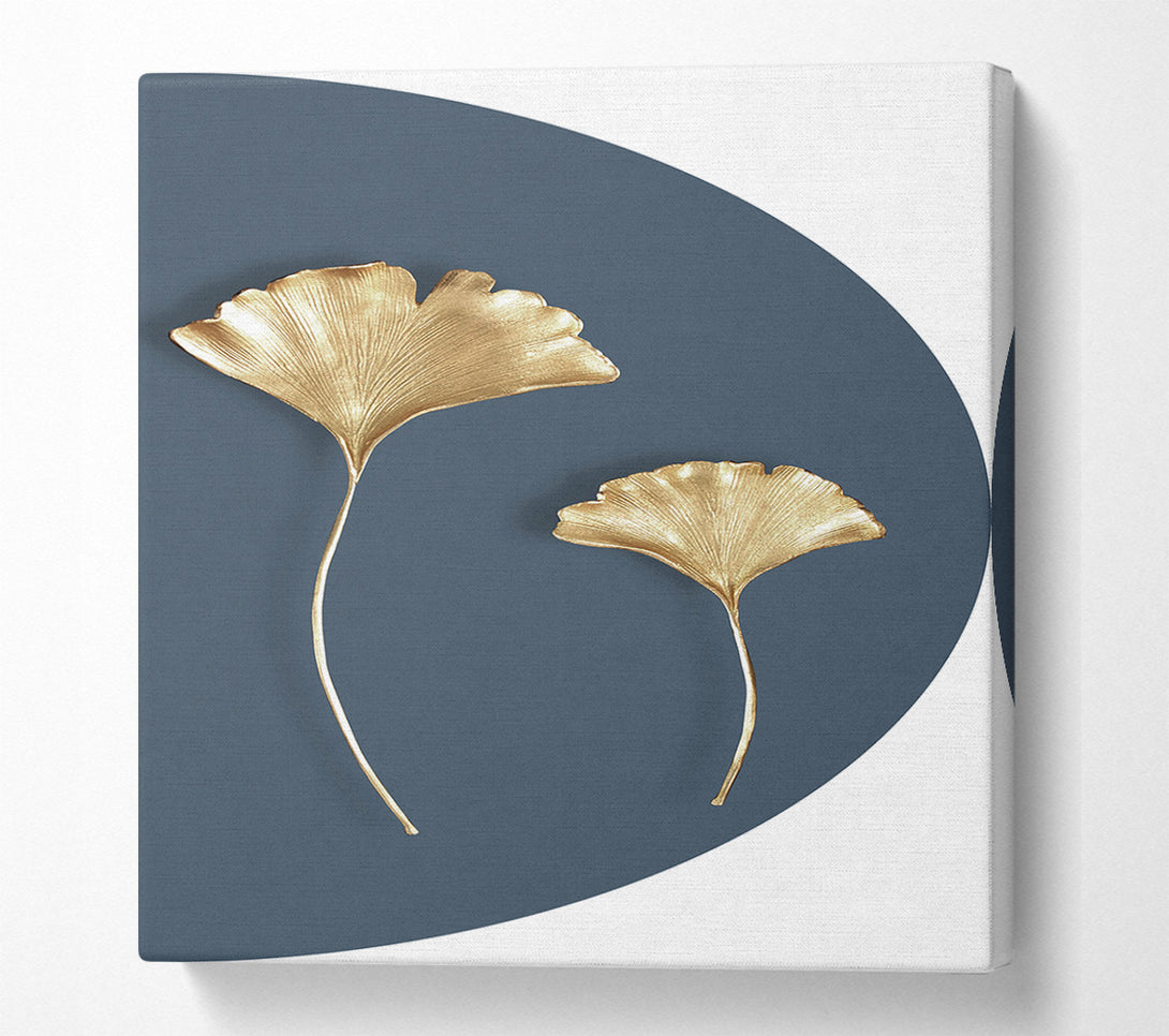  A Canvas Print of Gold Leaves On Blue And White Canvas Art