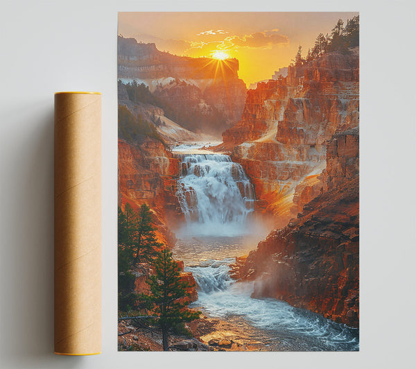 Golden Waterfall Canyon Poster