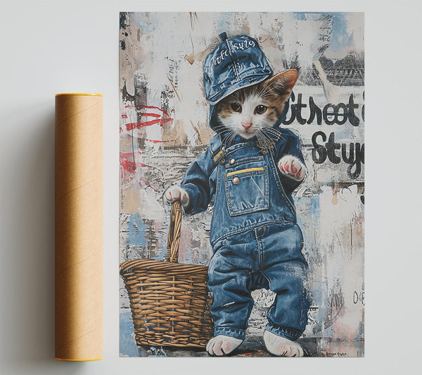 Blue Denim Kitty Print
