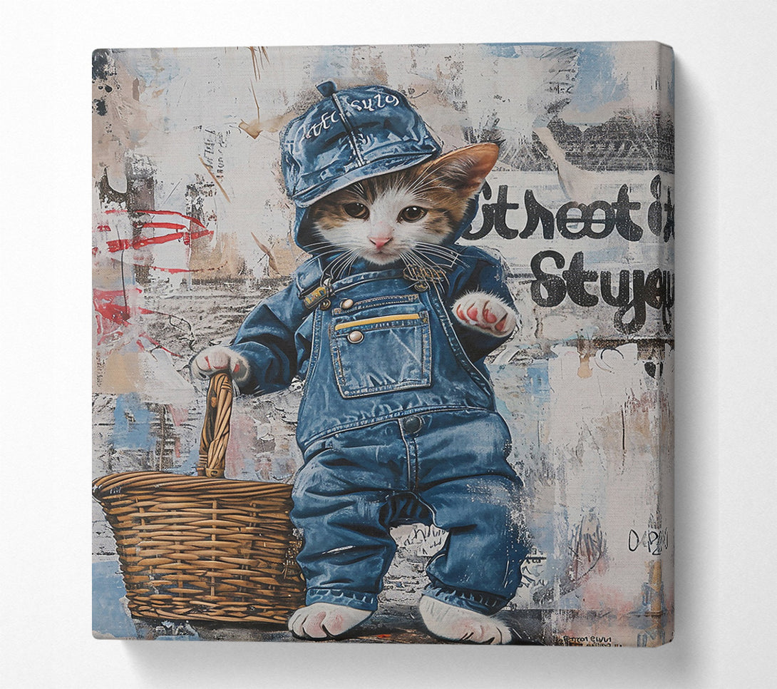  A Canvas Print of Blue Denim Kitty Canvas Art