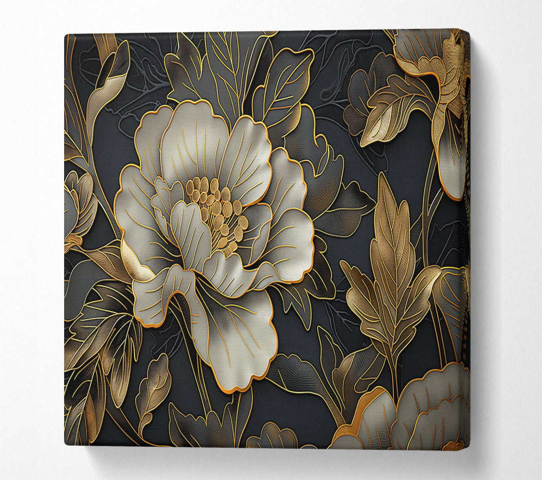 A Canvas Print of Gold Lined Flowers Canvas Print