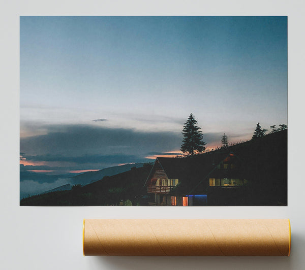 Blue Mountain Cabin Giclee Print