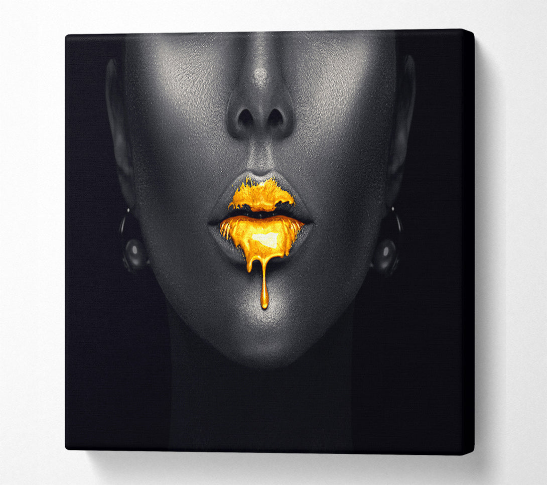  A Canvas Print of Gold Lips Drip Canvas Wall Art