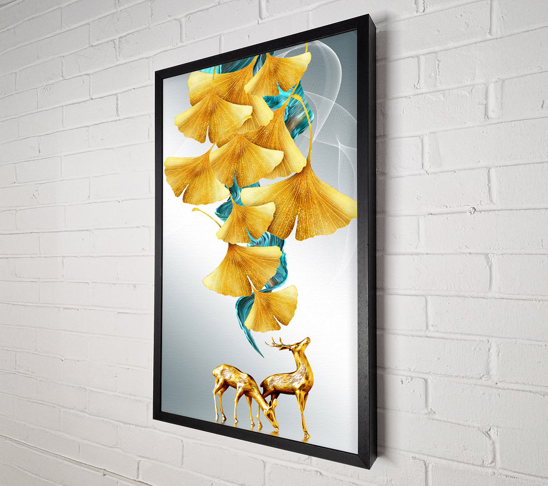  A Canvas Print of Gold Petals Deer Canvas Wall Art