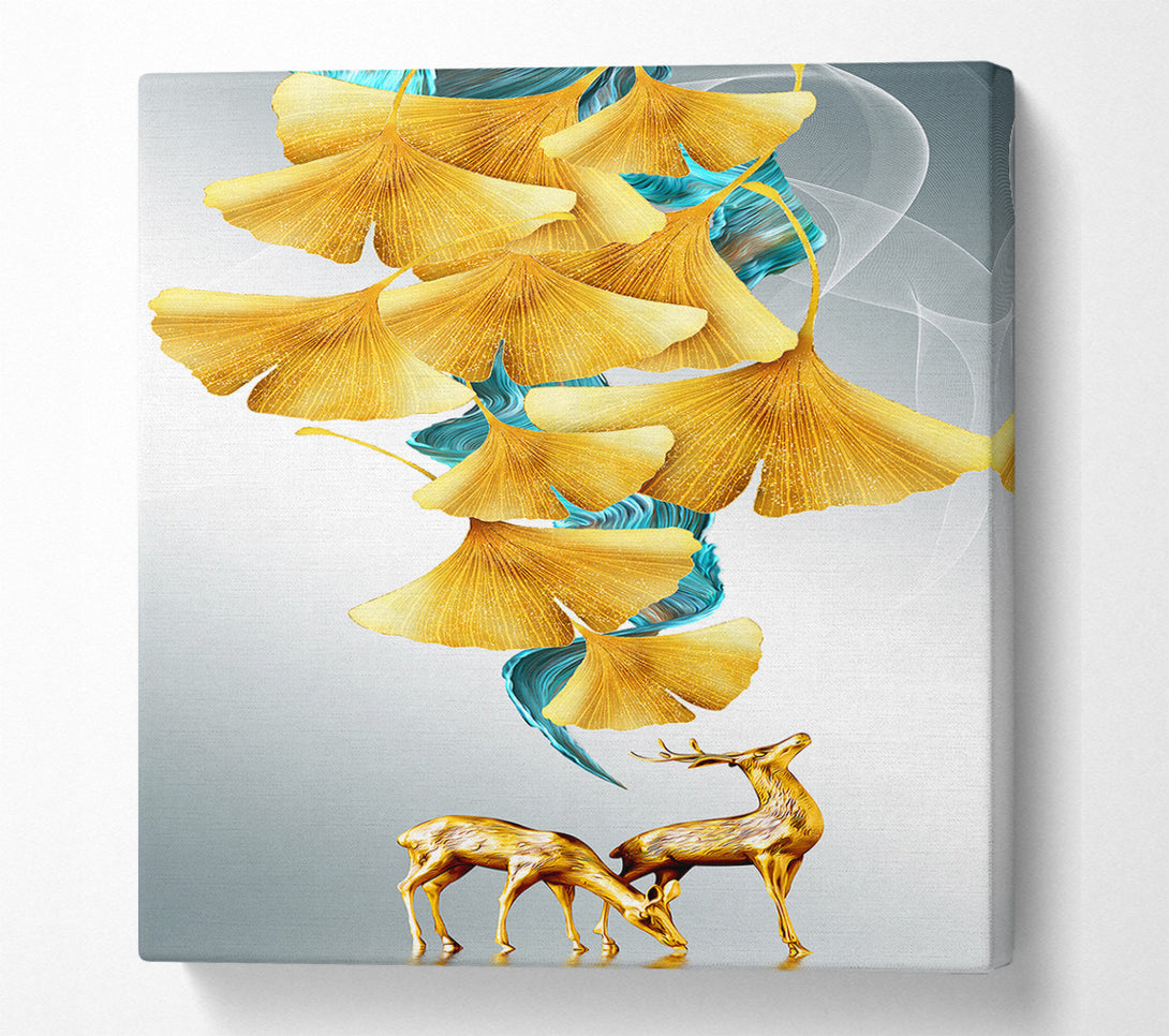  A Canvas Print of Gold Petals Deer Canvas Wall Art