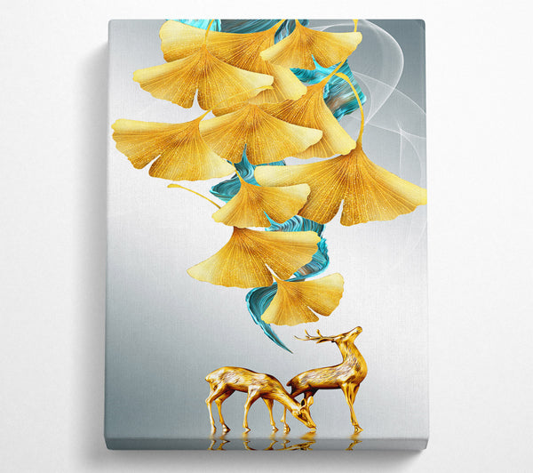  A Canvas Print of Gold Petals Deer Canvas Wall Art